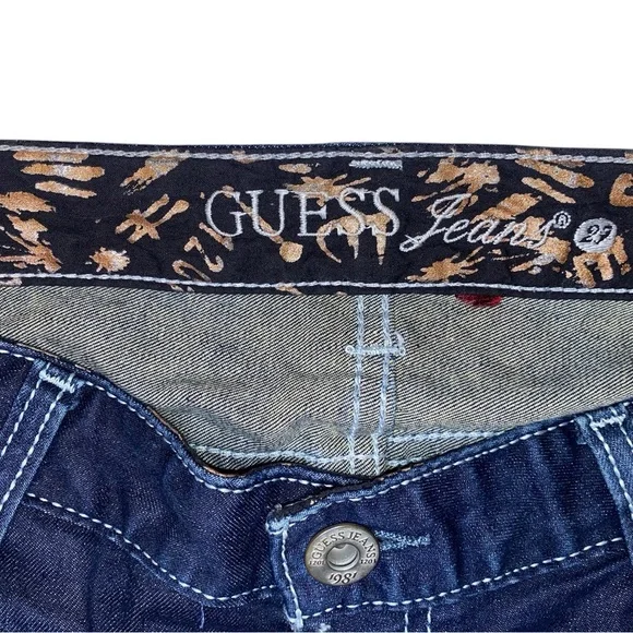 GUESS Jeans Women’s Y2K Distressed Skinny Fit Dark Blue Denim in Size 12 - Picture 5 of 8